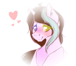 Size: 1016x883 | Tagged: safe, artist:mauuwde, oc, oc only, oc:shining clef, pony, unicorn, bust, female, heterochromia, mare, portrait, simple background, solo, white background