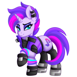 Size: 2000x2000 | Tagged: safe, alternate version, artist:ciderpunk, derpibooru exclusive, oc, oc only, oc:synthwave, pony, clothes, cyberpunk, ear piercing, earring, gloves, glowstick, high res, jacket, jewelry, piercing, punk, retrofuturism, simple background, socks, solo, transparent background