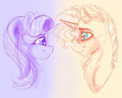 Size: 1050x845 | Tagged: safe, artist:fanaticpanda, starlight glimmer, sunburst, pony, unicorn, g4, female, heart eyes, looking at each other, male, ship:starburst, shipping, smiling, straight, wingding eyes