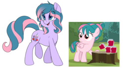 Size: 5700x3200 | Tagged: safe, artist:fluffyxai, tulip swirl, oc, oc:berry twist, earth pony, pegasus, pony, g4, marks and recreation, comparison, female, filly, mare, siblings, simple background, sisters, transparent background, tree stump
