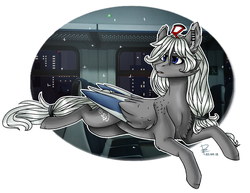 Size: 1891x1461 | Tagged: artist needed, safe, oc, oc only, oc:pesa, pegasus, pony, pantograph, ponified, prone, solo, tram