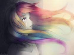 Size: 1981x1477 | Tagged: safe, artist:nicohoshi, rainbow dash, human, g4, crying, dripping, female, humanized, solo, teary eyes