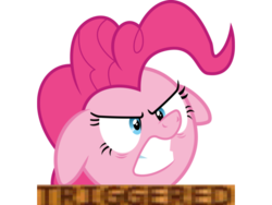 Size: 960x720 | Tagged: safe, edit, vector edit, pinkie pie, earth pony, pony, g4, female, floppy ears, meme, simple background, solo, transparent background, triggered, vector