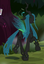 Size: 317x464 | Tagged: safe, screencap, queen chrysalis, changeling, changeling queen, g4, the mean 6, cropped, everfree forest, female, pranchrysalis, prancing