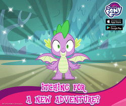 Size: 940x788 | Tagged: safe, gameloft, spike, dragon, g4, molt down, official, dat boi, looking at you, male, my little pony logo, winged spike, wings