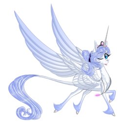 Size: 1024x1024 | Tagged: safe, artist:australian-senior, oc, oc only, oc:iridae, alicorn, pony, alicorn oc, cloven hooves, colored wings, crown, cute, female, gradient wings, jewelry, large wings, leonine tail, mare, necklace, ocbetes, regalia, simple background, solo, tongue out, transparent background, unshorn fetlocks, wings