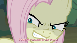 Size: 960x540 | Tagged: safe, edit, edited screencap, editor:lyinx, screencap, mean fluttershy, pegasus, pony, g4, the mean 6, adoracreepy, clone, crazy face, creepy, cute, elements of disharmony, faic, female, flutterbitch, mad smile, mare, rapeface, shyabetes, smiling, solo, text