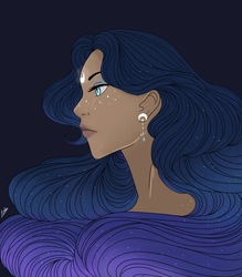Size: 2300x2624 | Tagged: safe, artist:varshacoro, princess luna, human, g4, bust, dark skin, female, flowing hair, freckles, high res, humanized, jewelry, solo