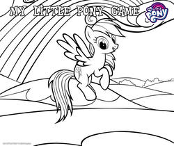 Size: 940x788 | Tagged: safe, gameloft, rainbow dash, pegasus, pony, g4, official, black and white, coloring page, female, grayscale, mare, monochrome, my little pony logo, solo