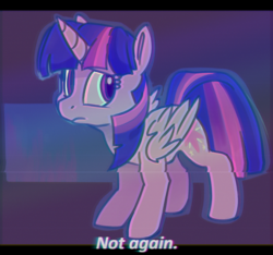 Size: 1453x1362 | Tagged: safe, artist:lilfunkman, twilight sparkle, alicorn, pony, g4, aesthetics, error, female, frown, glitch, glitch art, looking back, mare, sad, solo, surreal, text, twilight sparkle (alicorn), worried