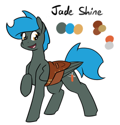 Size: 1101x1152 | Tagged: safe, artist:whatsapokemon, oc, oc only, oc:jade shine, pegasus, pony, bound wings, female, mare, smiling, solo