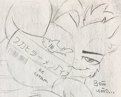 Size: 1907x1537 | Tagged: dead source, safe, artist:airfly-pony, oc, oc only, oc:wing hurricane, pegasus, pony, rcf community, angry, comic, food, ice cream, lineart, looking at you, male, smiling, solo, traditional art