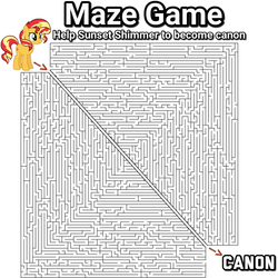 Size: 1024x1024 | Tagged: safe, edit, sunset shimmer, pony, unicorn, g4, arrow, canon, cutting the knot, game, hax, hilarious in hindsight, maze, maze game, meme, quantum mechanics, quantum tunnelling, simple background, solution, text, white background