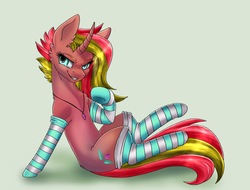 Size: 2500x1900 | Tagged: safe, artist:tillie-tmb, oc, oc only, pony, unicorn, clothes, female, mare, simple background, socks, solo, striped socks