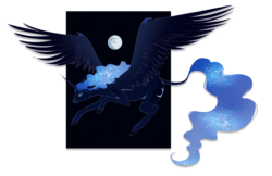 Size: 2526x1637 | Tagged: safe, artist:pumpkabooo, princess luna, alicorn, pony, female, flying, leonine tail, looking at you, mare in the moon, moon, night, simple background, solo, transparent background