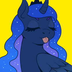 Size: 500x500 | Tagged: safe, artist:pumpkabooo, princess luna, alicorn, pony, :3, :p, beanbrows, curved horn, cute, eyebrows, female, lunabetes, mlem, pouting, silluna, silly, silly pony, solo, tongue out