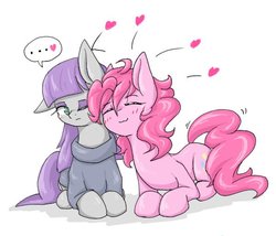 Size: 600x514 | Tagged: safe, artist:azurepicker, maud pie, pinkie pie, earth pony, pony, g4, clothes, female, heart, pie sisters, sibling love, siblings, simple background, sisterly love, sisters, white background