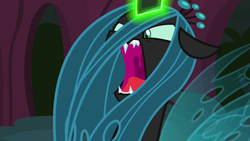 Size: 1280x720 | Tagged: safe, screencap, queen chrysalis, changeling, changeling queen, g4, the mean 6, female, mawshot, open mouth, solo, uvula