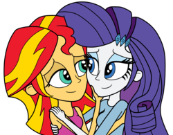 Size: 1821x1417 | Tagged: safe, artist:eagc7, rarity, sunset shimmer, human, equestria girls, g4, bedroom eyes, clothes, duo, duo female, female, hand, hug, lesbian, looking at each other, shipping, simple background, sleeveless, sunsarity, tank top, transparent background