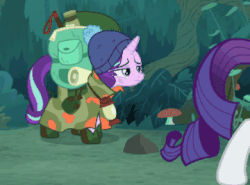 Size: 360x266 | Tagged: safe, edit, edited screencap, screencap, fluttershy, rainbow dash, rarity, starlight glimmer, pegasus, pony, unicorn, g4, the mean 6, trade ya!, animated, backpack, cropped, dead, faic, falling, female, gif, horrified, oh no, screaming