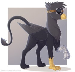 Size: 2434x2348 | Tagged: safe, artist:deltauraart, oc, oc only, oc:wildcard, griffon, fanfic:austraeoh, amputee, fanfic art, goggles, high res, prosthetic limb, prosthetics, solo