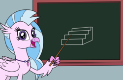 Size: 2237x1449 | Tagged: safe, artist:eagc7, silverstream, hippogriff, g4, chalkboard, classroom, female, solo, stairs, teacher, that hippogriff sure does love stairs