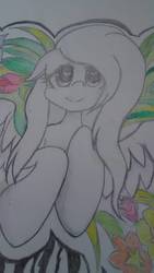 Size: 1080x1920 | Tagged: safe, artist:creativeheart9, fluttershy, pony, g4, cute, female, flower, happy, heart eyes, shyabetes, smiling, solo, traditional art, wingding eyes