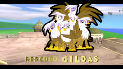 Size: 1440x810 | Tagged: safe, edit, screencap, gilda, g4, birb, castle, female, flock, happy, much gilda, multeity, namesake, pun, smiling, solo, spyro the dragon (series)