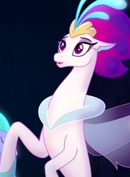 Size: 390x531 | Tagged: safe, screencap, queen novo, seapony (g4), g4, my little pony: the movie, bust, colored pupils, cropped, crown, cute, dorsal fin, eyeshadow, female, fin, fin wings, fins, floppy ears, flowing mane, glowing, impressed, jewelry, lidded eyes, makeup, novobetes, ocean, one small thing, open mouth, peytral, portrait, purple eyes, purple mane, purple tail, purple wings, queen, regalia, scales, seaquestria, seaweed, smiling, solo, swimming, tail, underwater, water, wings