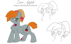 Size: 800x500 | Tagged: safe, artist:zee-stitch, oc, oc only, oc:zari apple, earth pony, pony, chest fluff, female, freckles, mare, offspring, parent:big macintosh, parent:marble pie, parents:marblemac, simple background, solo, white background