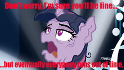 Size: 1920x1080 | Tagged: safe, artist:ilovethetalkingclock, edit, edited screencap, screencap, mean twilight sparkle, alicorn, pony, g4, the mean 6, clone, don't hug me i'm scared, dying, female, image macro, impact font, mare, melting, meme, nightmare fuel, red text, solo, song reference, you know for kids, you ruined everything