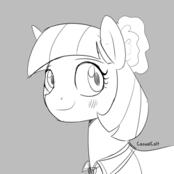 Size: 1000x1000 | Tagged: safe, artist:casualcolt, coco pommel, earth pony, pony, g4, female, grayscale, monochrome, solo