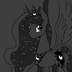 Size: 800x800 | Tagged: safe, artist:casualcolt, princess luna, alicorn, pony, g4, female, gray background, grayscale, jewelry, looking at you, mare, monochrome, regalia, simple background, solo