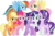 Size: 5512x3612 | Tagged: safe, artist:jhayarr23, applejack, fluttershy, pinkie pie, rainbow dash, rarity, starlight glimmer, twilight sparkle, alicorn, earth pony, pegasus, pony, unicorn, g4, the mean 6, alternate mane seven, applejack's hat, bipedal, c:, cowboy hat, cute, cutie mark, female, flying, grin, hat, hug, lidded eyes, looking at you, mane six, mare, open mouth, raised hoof, simple background, smiling, spread wings, transparent background, twilight sparkle (alicorn), vector, wide eyes, wings