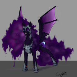 Size: 4000x4000 | Tagged: dead source, safe, artist:greyscaleart, nightmare moon, alicorn, pony, g4, bat wings, ethereal mane, female, helmet, mare, sharp teeth, signature, smiling, solo, teeth