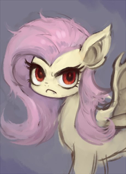 Size: 460x633 | Tagged: safe, artist:kei05, fluttershy, bat pony, pony, g4, female, flutterbat, looking at you, mare, race swap, scowl, simple background, solo, species swap