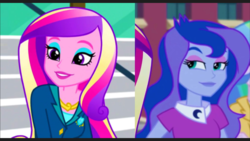 Size: 1366x768 | Tagged: safe, screencap, dean cadance, princess cadance, princess luna, vice principal luna, equestria girls, g4, my little pony equestria girls: friendship games, beautiful, flirting, sexy