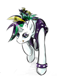 Size: 834x1045 | Tagged: safe, artist:testostepone, rarity, pony, g4, female, looking at you, punk, solo