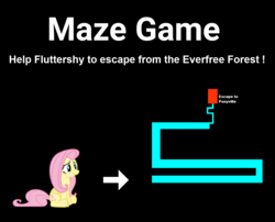 Size: 1270x1028 | Tagged: safe, artist:gratlofatic, fluttershy, pegasus, pony, g4, arrow, black background, female, fs doesn't know what she's getting into, maze, maze game, meme, scary maze game, simple background, solo, text, this will end in tears