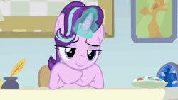 Size: 600x338 | Tagged: safe, screencap, starlight glimmer, g4, marks for effort, animated, chocolate, empathy cocoa, female, food, gif, glowing horn, horn, hot chocolate, levitation, magic, mare, marshmallow, smiling, talking, telekinesis