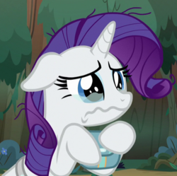 Size: 638x636 | Tagged: safe, screencap, rarity, pony, unicorn, g4, the mean 6, cropped, crying, cute, female, holding, mare, marshmelodrama, poor rarity, raribetes, sad, sadorable, solo, teary eyes, wavy mouth