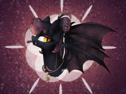 Size: 2048x1535 | Tagged: safe, artist:melonseed11, oc, oc only, oc:midnight flare, bat pony, pony, bust, female, mare, portrait, solo, tongue out