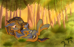 Size: 3520x2233 | Tagged: safe, artist:kingsombra96, brother and sister, colt, dawn, female, forest, high res, lying down, male