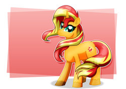 Size: 1600x1131 | Tagged: safe, artist:jotakaanimation, sunset shimmer, pony, unicorn, g4, abstract background, female, looking at you, mare, solo