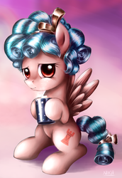 Size: 900x1306 | Tagged: safe, artist:nika191319, cozy glow, pegasus, pony, g4, marks for effort, cozybetes, cute, cutie mark, drink, empathy cocoa, eyelashes, female, filly, food, mane, mare, marshmallow, not evil, sitting, solo, wings