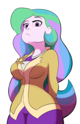 Size: 1650x2550 | Tagged: dead source, safe, artist:7los7, princess celestia, principal celestia, equestria girls, g4, arm behind back, breasts, clothes, female, looking at you, low angle, simple background, solo, transparent background