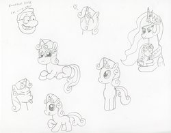 Size: 3211x2509 | Tagged: safe, artist:supahdonarudo, princess celestia, sweetie belle, g4, bud dink, bust, cute, diasweetes, doug, heart, high res, hug, monochrome, sketch, sketch dump, tongue out, traditional art