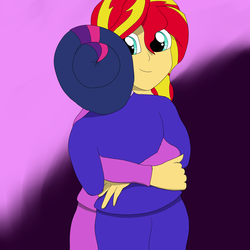 Size: 4096x4096 | Tagged: safe, artist:setup1337, sci-twi, sunset shimmer, twilight sparkle, equestria girls, g4, absurd resolution, clothes, female, hug, lesbian, pajamas, ship:sci-twishimmer, ship:sunsetsparkle, shipping