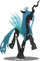 Size: 3094x4623 | Tagged: safe, artist:vector-brony, queen chrysalis, changeling, changeling queen, g4, the mean 6, ^^, crown, cute, cutealis, eyes closed, fangs, female, happy, jewelry, open mouth, pranchrysalis, prancing, raised hoof, regalia, simple background, solo, transparent background, vector