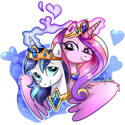 Size: 1270x1272 | Tagged: safe, artist:melodyclerenes, princess cadance, shining armor, alicorn, pony, unicorn, g4, crown, female, heart, jewelry, male, mare, regalia, ship:shiningcadance, shipping, simple background, stallion, straight, white background